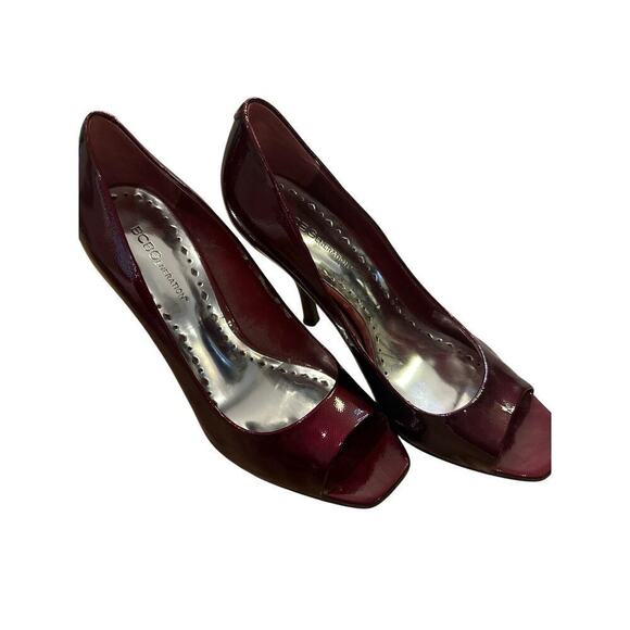 BCBG Generation Peep Toe Heels womens size 8 1/2 patent burgundy - Picture 1 of 8